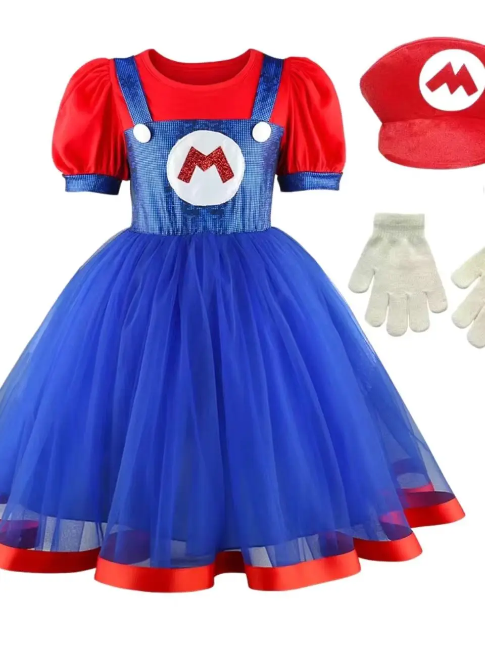 Cartoon Superbro Kinder-Performance-Outfit Mädchen Puffkleid Halloween Geburtstag Party Cosplay Bühnenauftritt Film-Cosplay Prinzessin