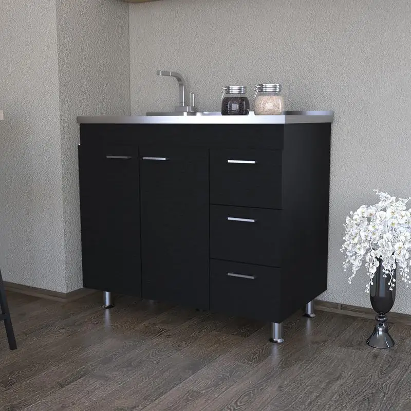

Utility Sink Cabinet, Black, Telford Kitchen Storage Unit, Perfect for Organizing Your Home Workspace, Durable and Stylish