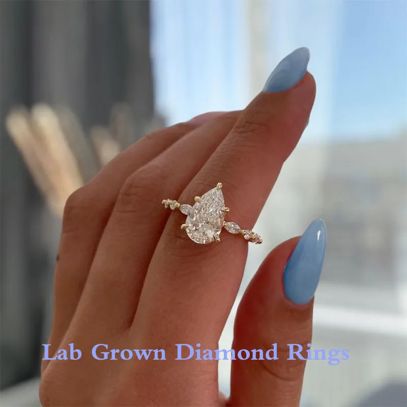 

2CT Main Stone Pear Cut DEF Color VS VVS Clarity Lab Grown Diamond Ring CVD HPHT IGI Certificate 14K 10K Gold Ring For Lady