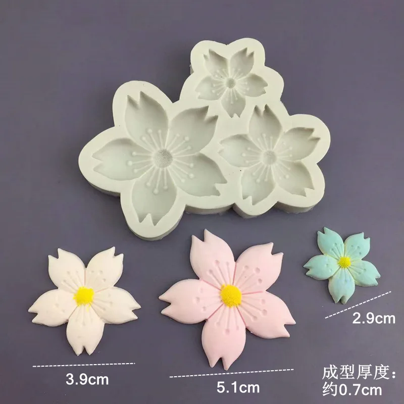 3 Cavity Cherry Blossom Flower Shaped Silicone Mold Sun Flower Fondant Chocolate Cake Decoration Baking MoldTool