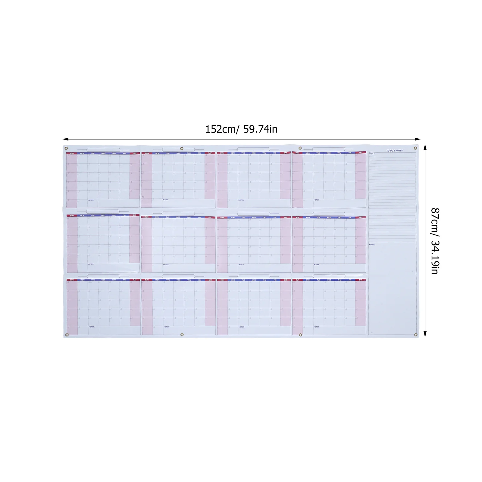 1Set Large Dry Erase Wall Calendar Hanging Undated 12-Month Laminated Reusable Annual Planner for Office