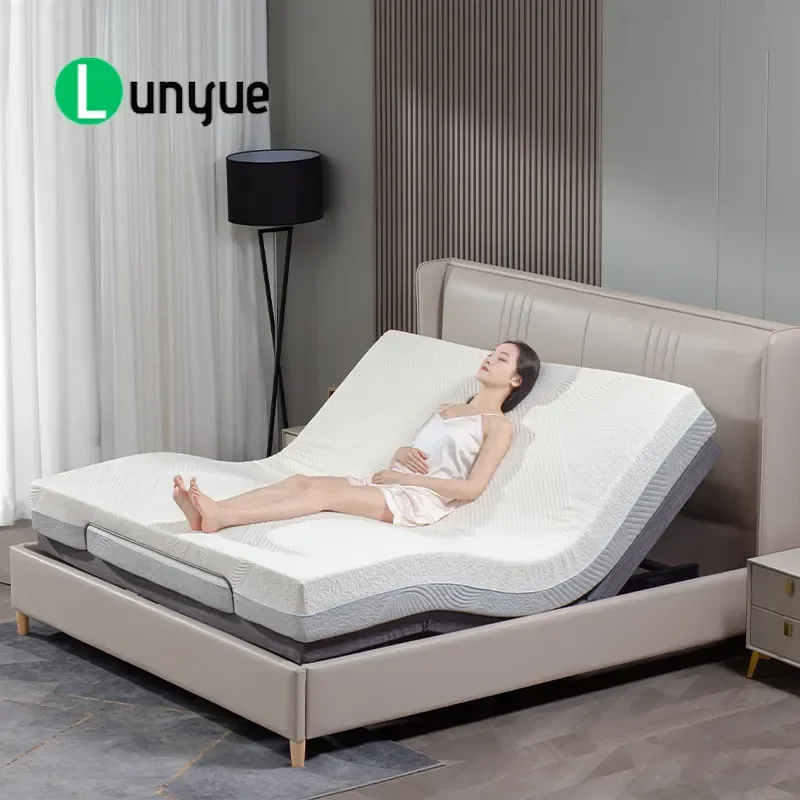 Modern Simple Foldable Electric Bed Frame Smart Lifting Leather Double Bed Solid Wood for Home Master Bedroom