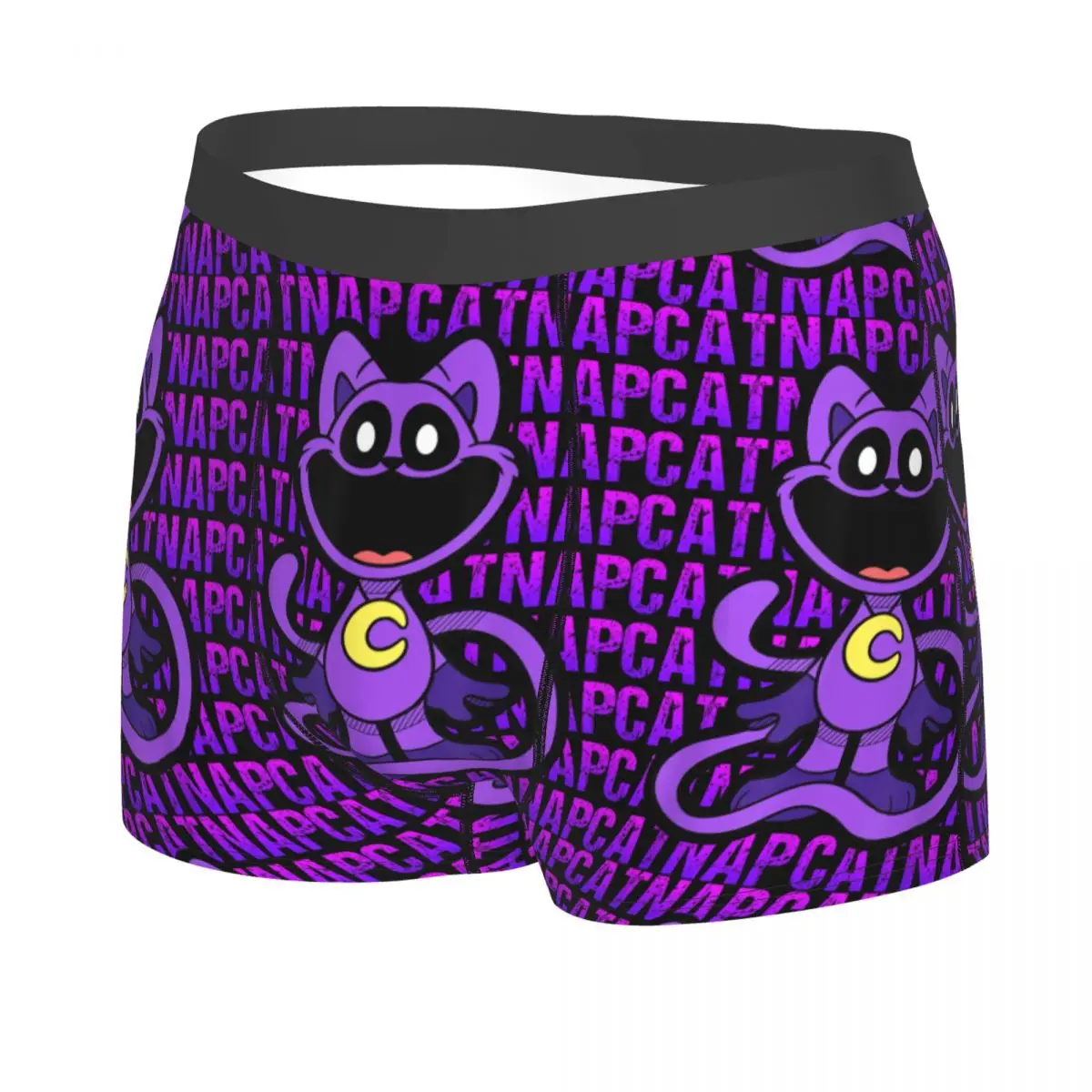 Custom Purple Smiling Big Mouth Cat Critters Boxers Shorts Panties Men's Underpants Breathable Animated Game Briefs Underwear