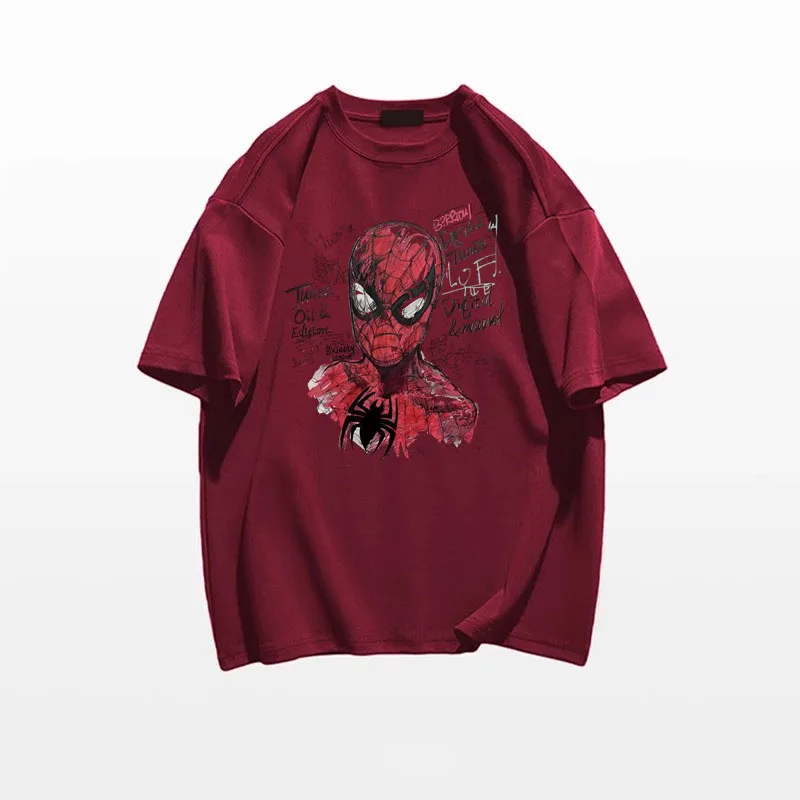 قميص ديزني الأصلي أنيمي سبايدر مان مقاس كبير مطبوع للزوجين بأكمام قصيرة من القطن مريح وناعم وأكمام قصيرة #4