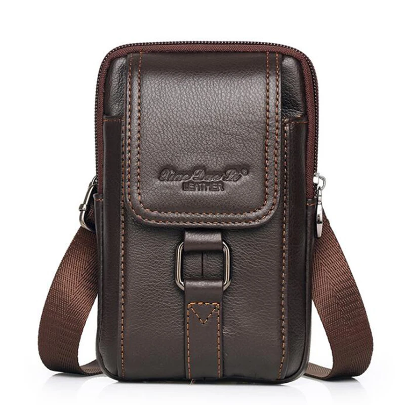 Men Cell/Mobile Phone Case Waist Fanny Pack Bag Genuine Leather Fashion Casual Male Hook Messenger Cross body Hip Belt Bum Bag