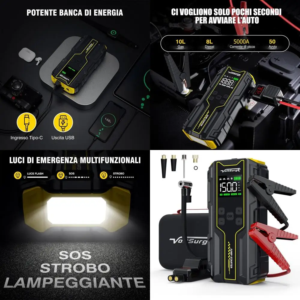 

Car Jump Starter with Air Compressor, 6000A Peak 12V Battery Jumper Starter Portable Booster Pack, 150PSI Safe Jump Box with LED