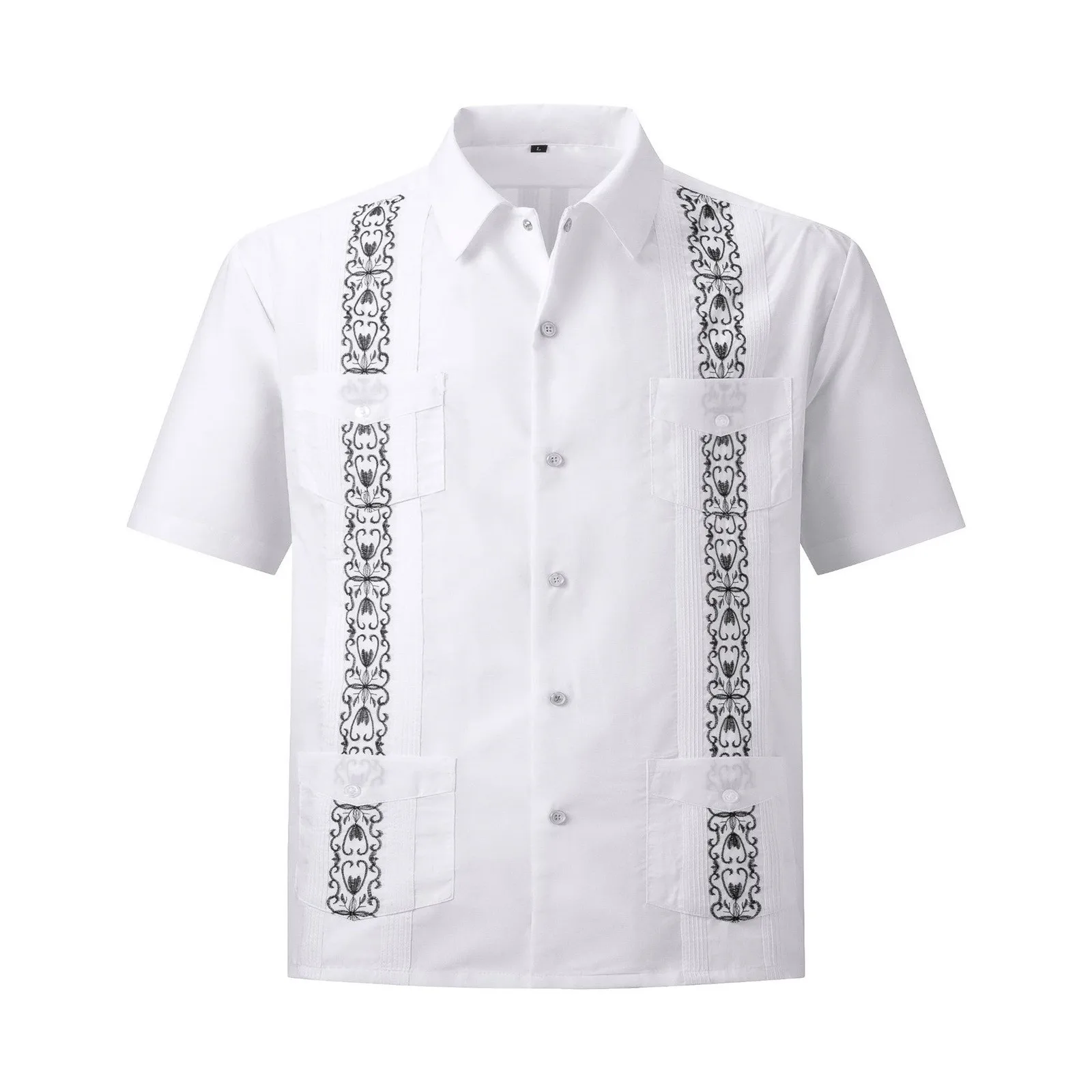 Men'S Shirts Guayabella Stretch Embroidered Shirt Men'S Short Sleeved Four Pocket Shirt Mens Tshirt Harajuku