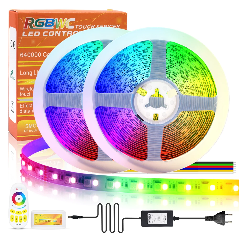 

12V 24V 6 Pin RGB CCT LED Strip Touch Remote Control EU/US/AU/UK Power Adapter 5050 RGB+2835 Warm White/ White Flexible LED Tape