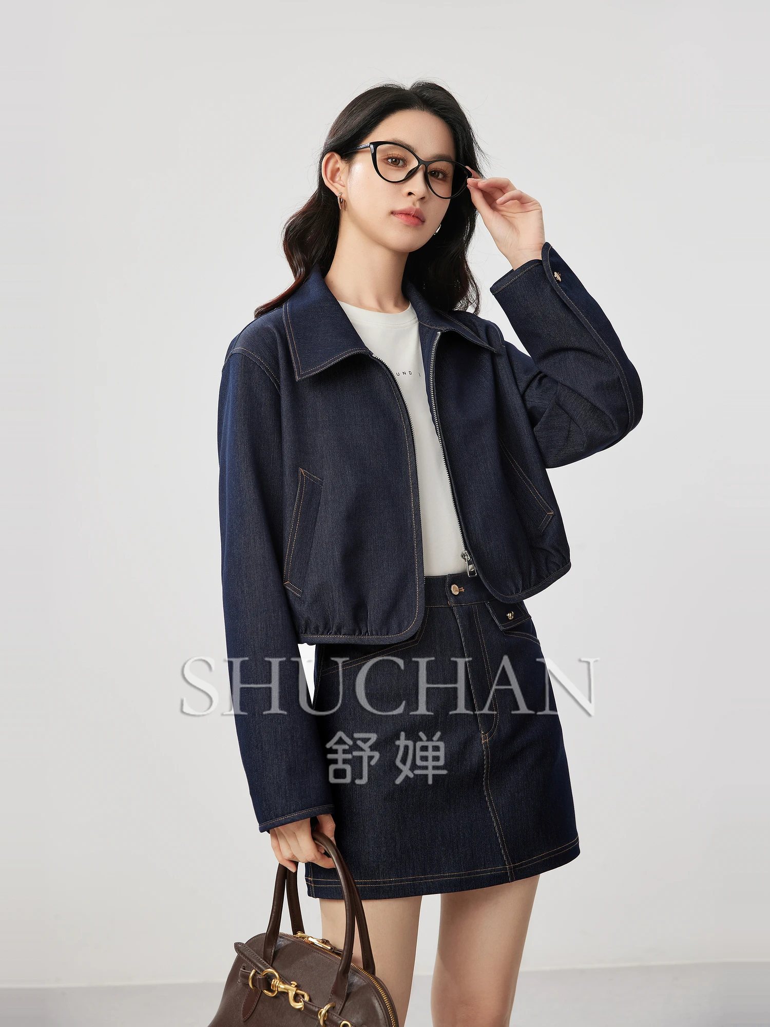 2025 good quality, urban leisure, retro modern atmosphere imitation denim round pendulum jacket women