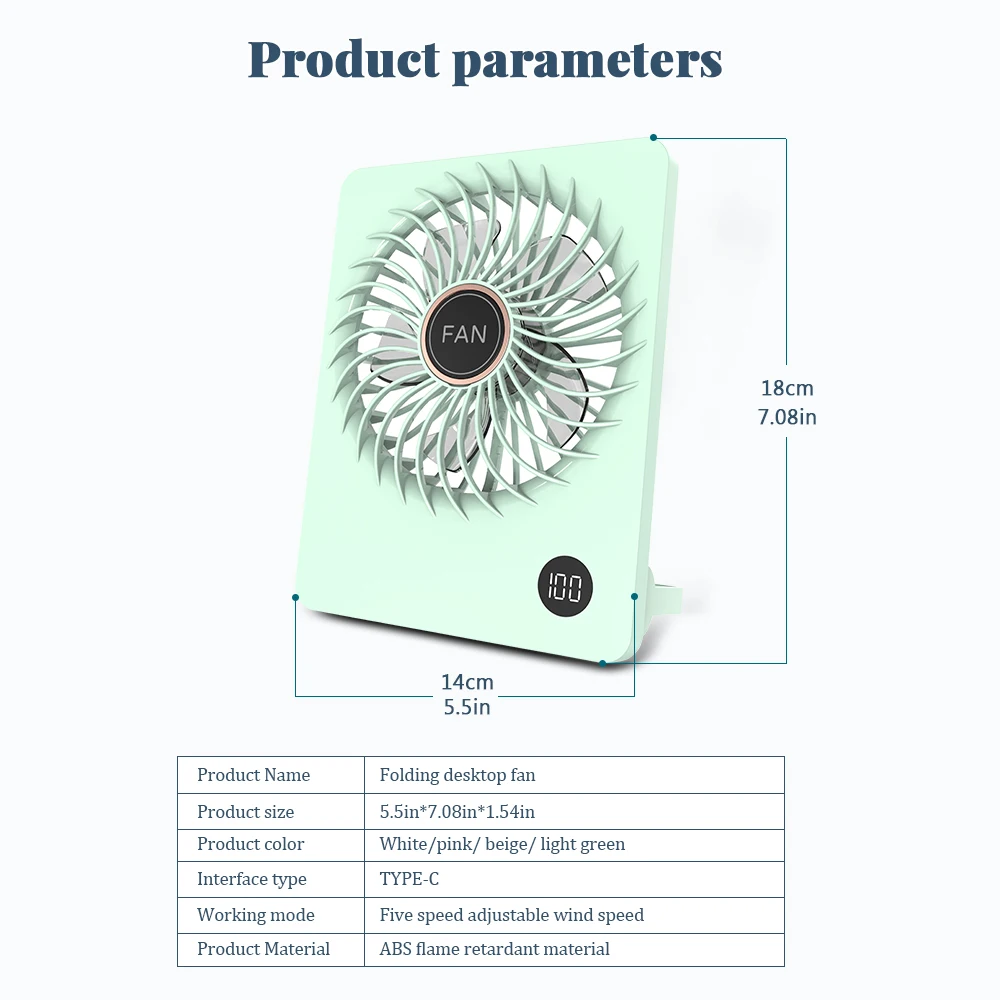 Opvouwbare Usb Oplaadbare Desktop Tafelventilator Mini Draagbare Outdoor Handheld Kleine Ventilator Student Slaapzaal Stille Plafondventilator 5-Speed