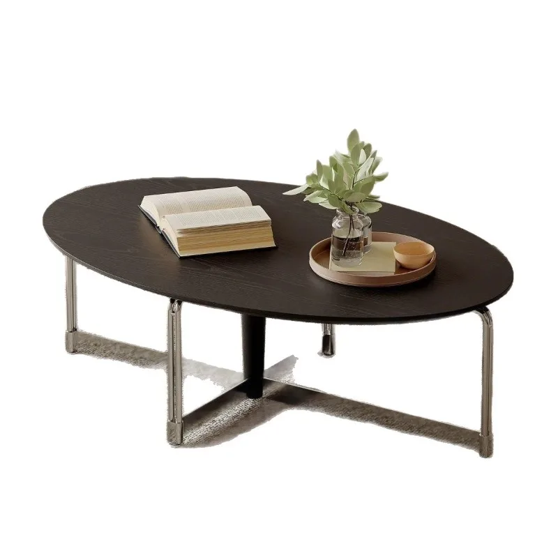 

Medieval solid wood designer coffee table oval Nordic stainless steel living room