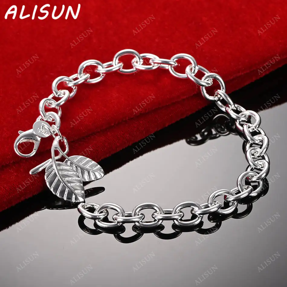 

ALISUN 925 Sterling Silver Leaf Pendant Bracelet For Women Men Charm Trend Birthday Gifts Fashion Party Fine Jewelry