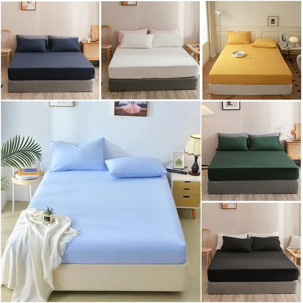 

Skin Friendly Soft Washed Cotton Solid Color Bed Sheet with Pillowcase Bed Cover Bedding Products Piel Suave Y Sombrero De Cama