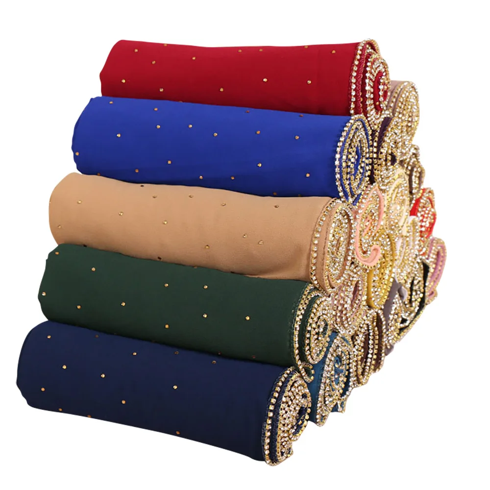 

25color Rhinestone Chain Chiffon Headscarf,Muslim Fashion Hijabs,Breathable And Not Stuffy,70x170cm Long Shawl Semua Musim