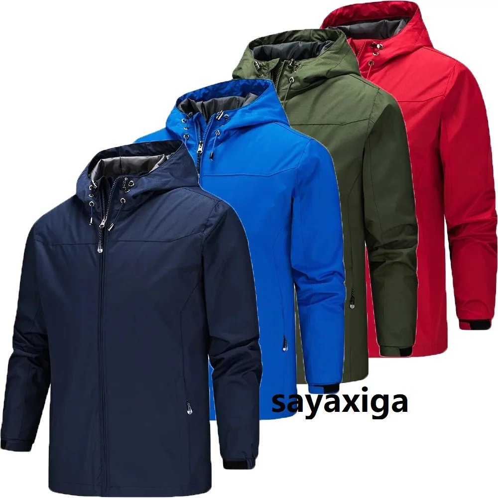 Camping Hiking Jacket Men Autumn Outdoor Sports Coats Climbing Trekking Windbreaker Travel Waterproof Hooded Jackets Black 5XL