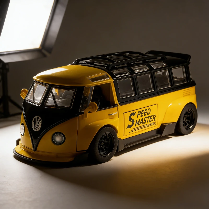 

Модель автобуса T1 из сплава 1:32 со звуком и светом, открывающаяся дверь, детская игрушка, подарок