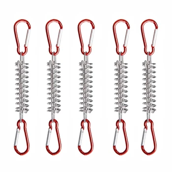 5pcs Outdoor Camping With Carabiner Steel Tent Rope Tightener Awning Lightweight Spring Windproof Fixing Cord Tensioner Buckle