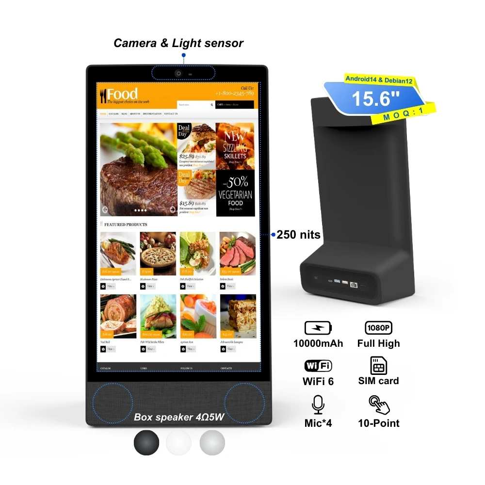 

New 15.6 Inch Countertop Digital Menu Display Touch Screen Android14 4+64Gb With Battery For Restaurant Advertising Menu Display