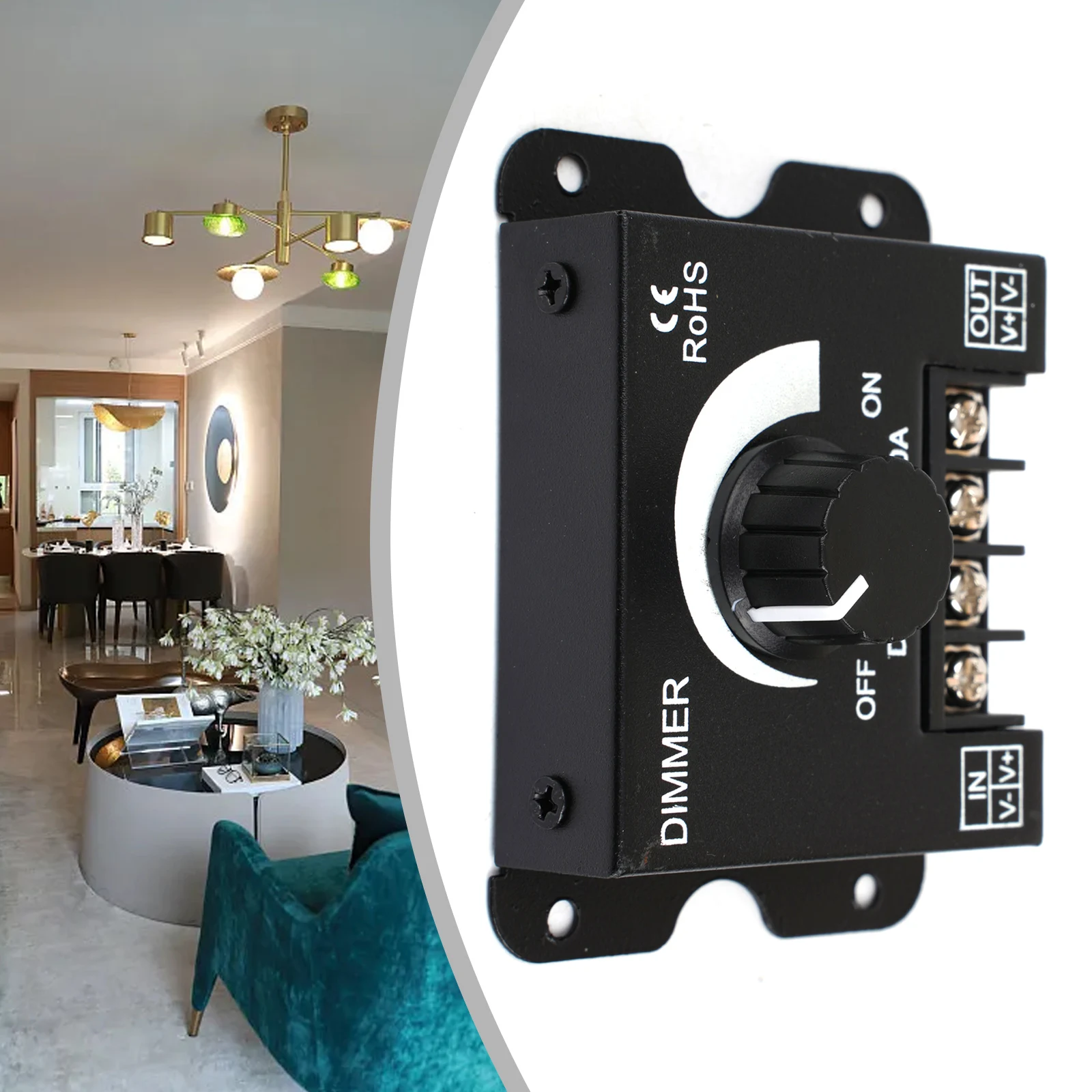 Adjustable LED Strip Light Dimmer 12V-24V with 30A Voltage Regulator DC-DC Power Supply Controller for Single Color LEDs