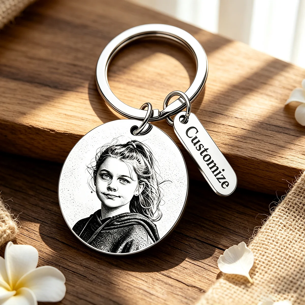 Unique Custom Stainless Steel Keychain, Personalized Photo & Engraved Text, Double-Sided Custom Key Ring