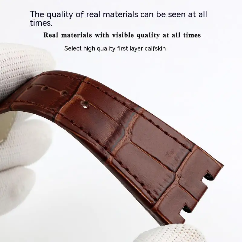 Concave Leather Watch Strap For Audemars Piguet Royal Oak Offshore 15400 AP Genuine Cowhide Leather Watch Band 26mm Waterproof