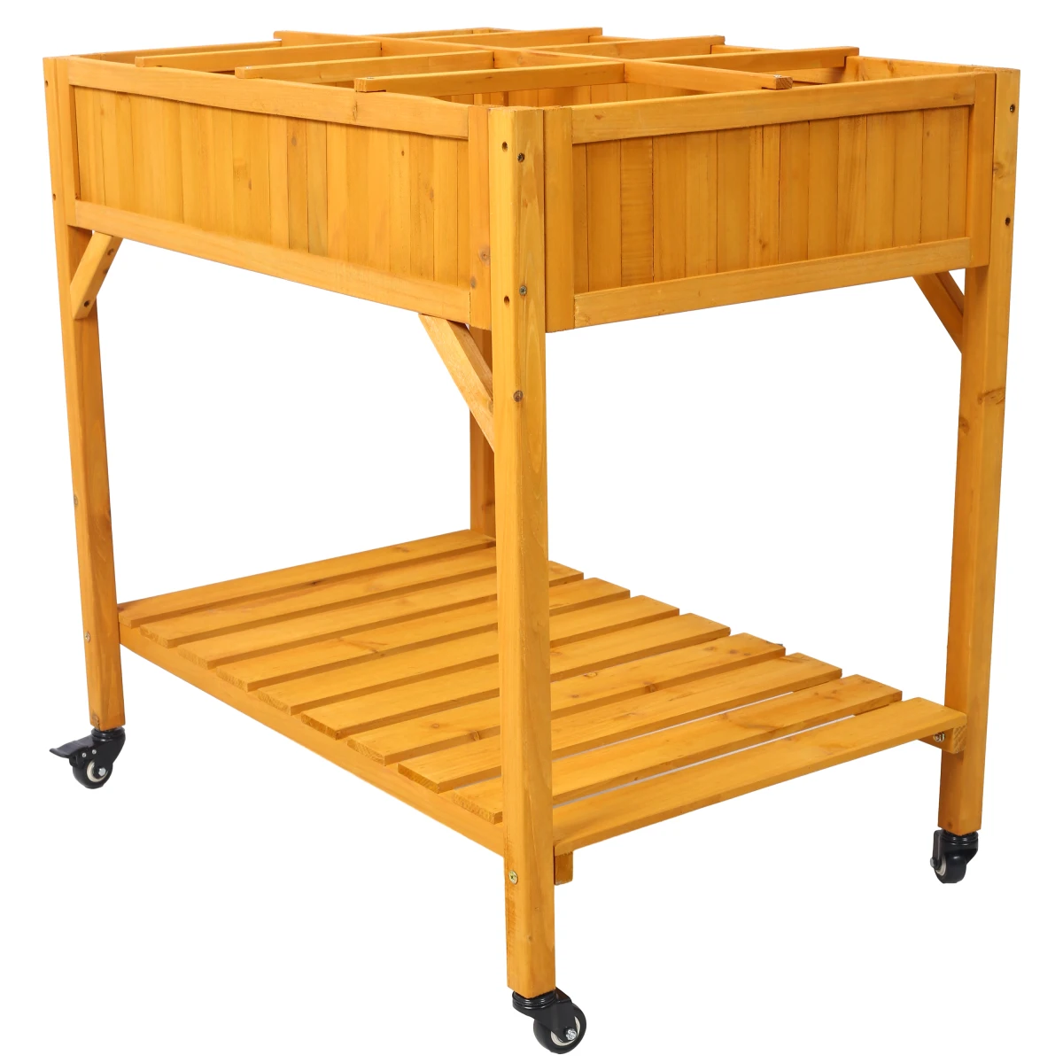 Elevated 8 Pocket Herb Garden Bed, Mobile Raised Customizable Wood Planter for Herbs, Vegetables, Flowers w/ Lockable Wheels, Storage Shelf, Drainage Holes