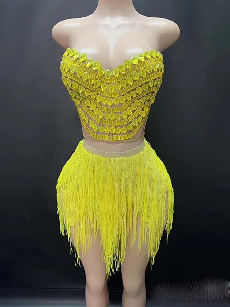 

High Quality Hot Stamping Sexy Chest Wrap+Tassel Skirt 2025 New Fashionable Custom Women'S Clothing