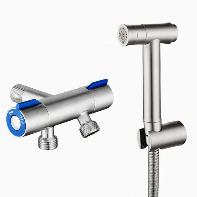 

One Key Press Double Function Bathroom Toilet Bidet Faucet Kit Stainless Steel Brushed Bidet Sprayer Set Mount on Tank BD033