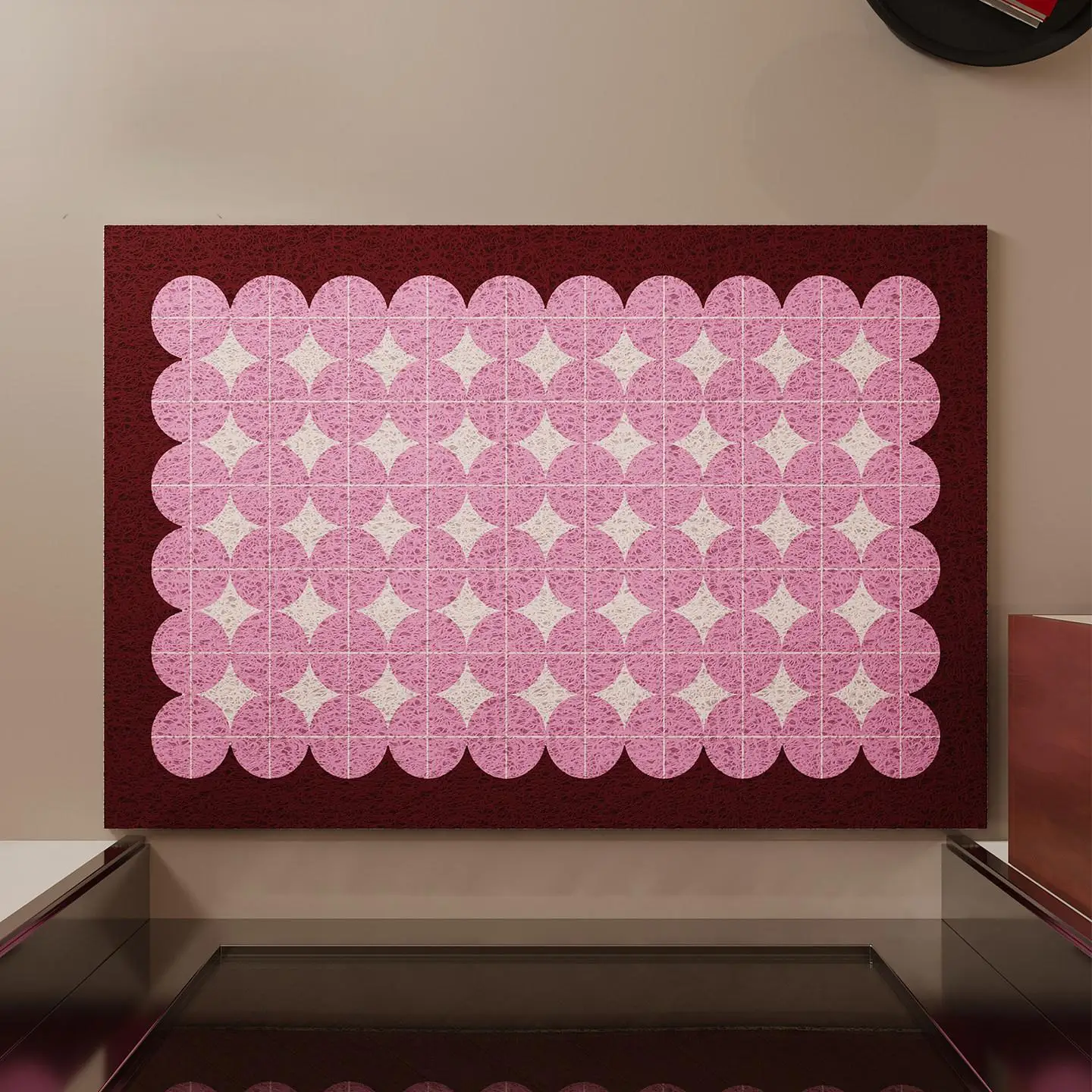 Nordic Style Geometric Print Entryway Mat PVC Wire Loop Bathroom Rug Non-Slip Waterproof Dustproof Entrance Carpet