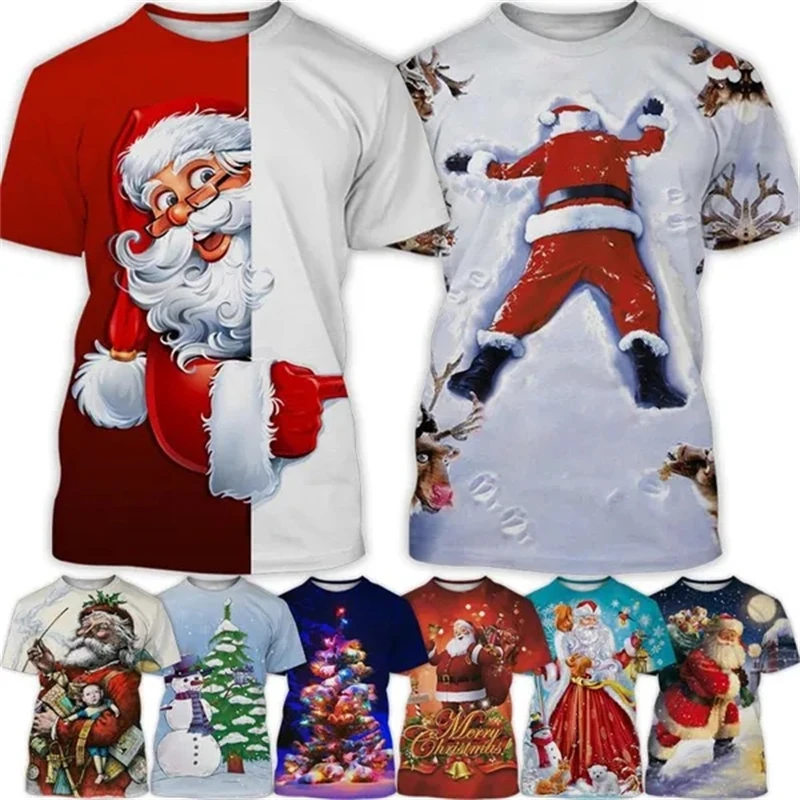 New Fashion Christmas Santa Claus 3d Printed T-shirt Men And Women Christmas Eve Casual Short-sleeved TShirt Summer Men\'s Tops