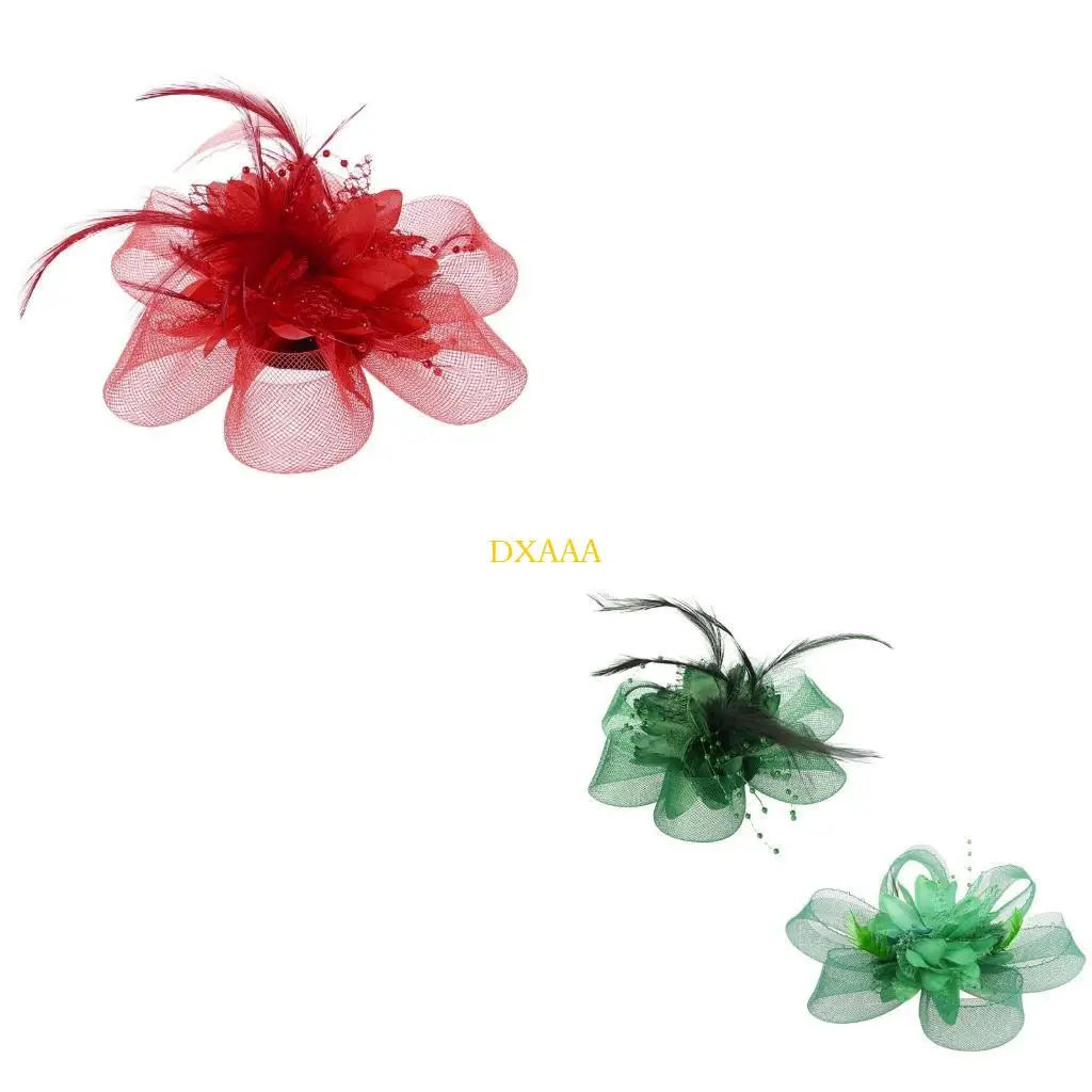 DXAA Fascinator Hat Women Mesh Lace Flower Cap Cocktail Tea Party Hair Clip Headdress