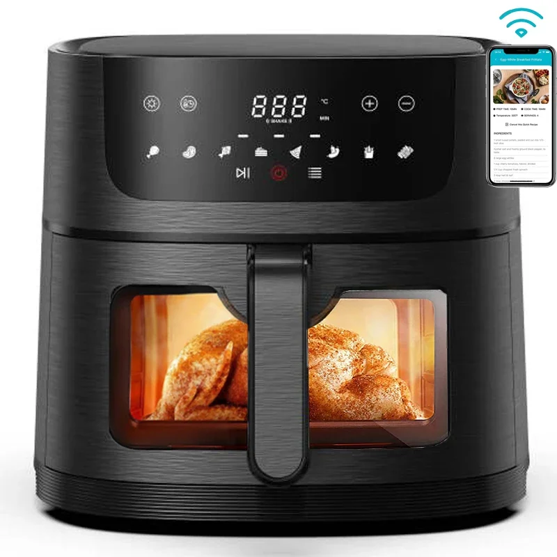 Hot Air Fryer 6L 8L with Tuya App control air frier digital with glass Window smart home appliances wifi air fryers