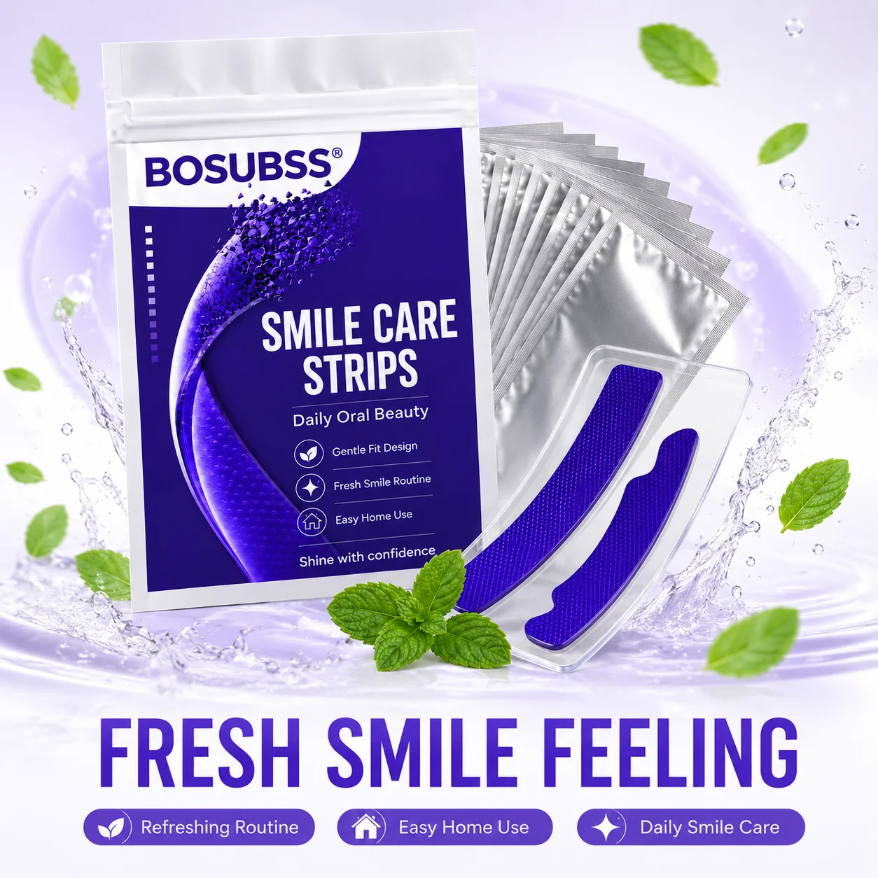 4pcs Purple Smile Care Strips, Daily Oral Beauty Teeth Strips, Gentle Fit Easy Home Use Fresh Smile Routine