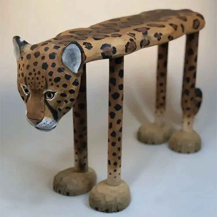 Footrest Hand Carving Leopard Ottoman Vintage Luxury Low Wooden Chair Entrance Door Change Shoe Stool Home Furniture Step Stool