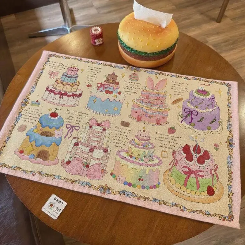 VIKAMA Pink Hand Drawn Flower Bouquet Dining Placemat Table Mat Kitchen Decor Tabletop Dinnerware Stylish Soft Durable Cozy Fun