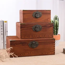 Multifunctional Wooden Storage Box with Lock, Retro Flip Cover, Sundries Organizer, Desktop Jewelry Gift Packaging Box