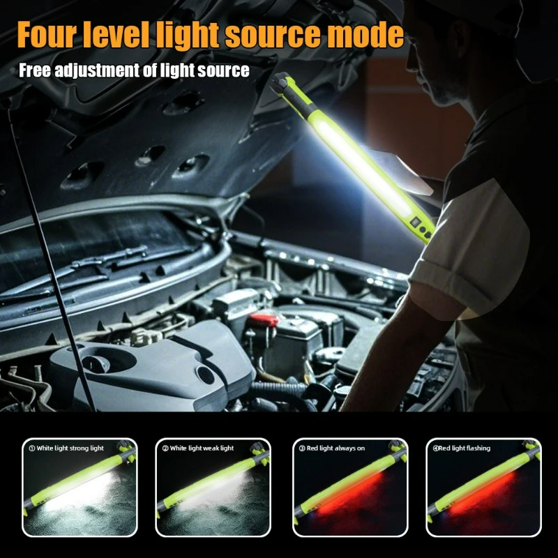 COB Magnetic Emergency Repair Light Strip with Hooks, Outdoor Flashlight, Multifunctional Power Bank, Shockproof Lighting Tool
