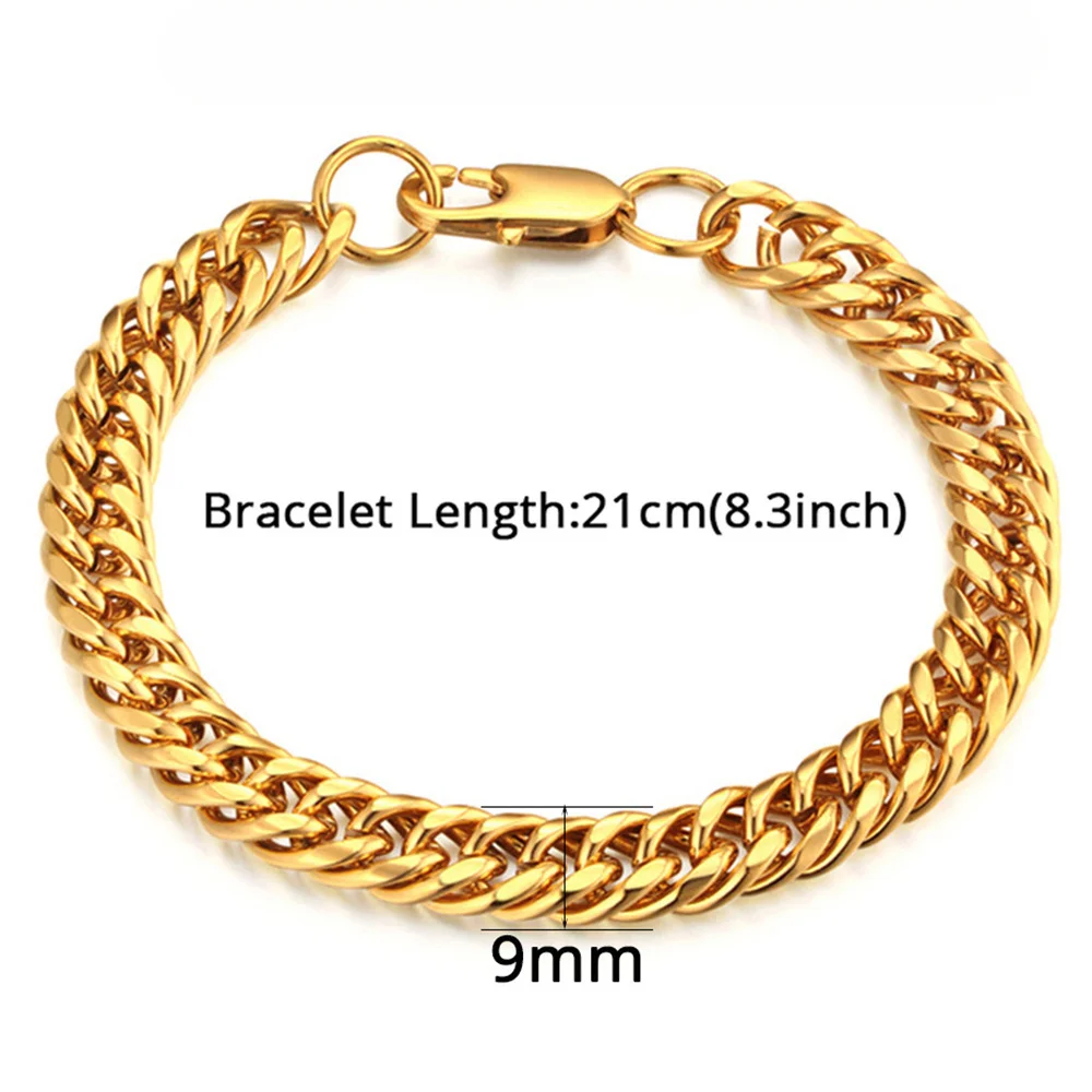 HIGH POLISH Gold Silver Color Cuban Chain Bracelets for Men,Women Stainless Steel Chain Wristband,Causal Simple Jewelry Gift