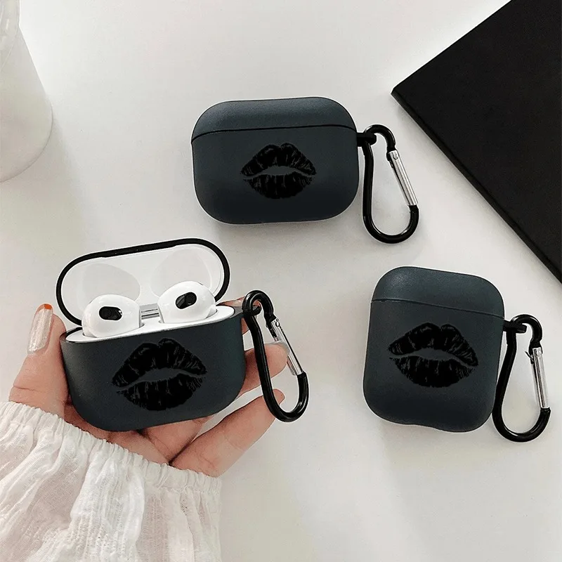 Funda inalámbrica Bluetooth para AirPods 1, 2, AirPods 3, 4, AirPods Pro y Pro2, TPU, labios negros, diseño de beso, funda para auriculares
