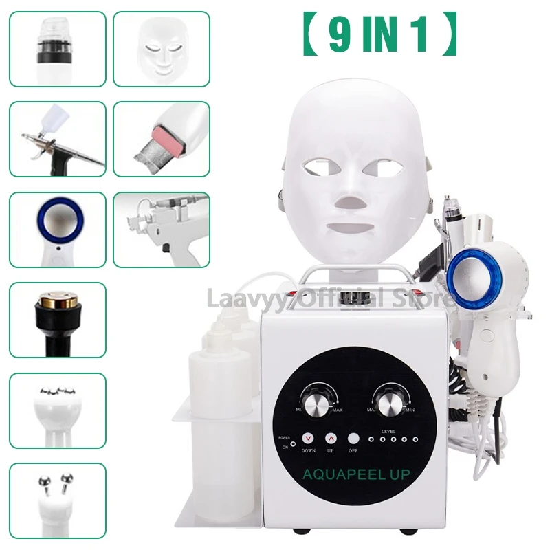 9 In 1 Hydrogen Oxygen Facial Ultrasound Radio Frequency Bubble Machine Skin Care Suction Blackhead Cleansing Beauty Equipment