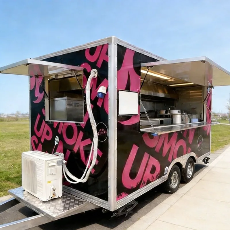 Food Trailer for Sale Commercial Mobile Kitchen BBQ Stand Sandwich Cart for Outdoor Catering Events