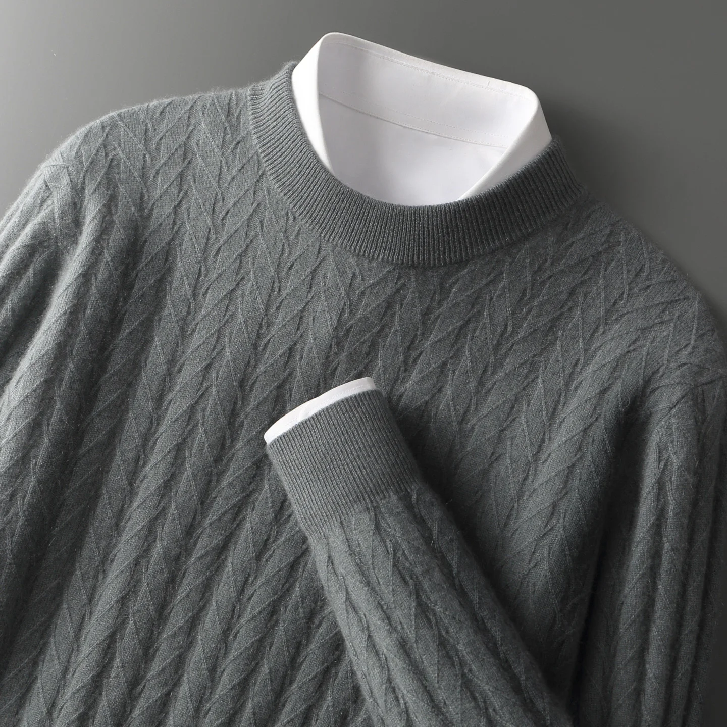 

Autumn Winter Men's 100% Cashmere Cable Knit Half-High Neck Sweater Fashion Casual Long Sleeve Pullover Classic Versatile Knit