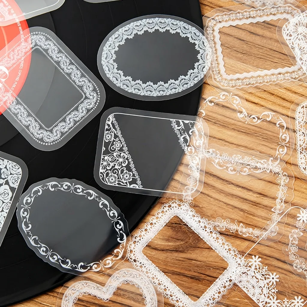 30pcs/pack Kawaii Lace Bookmark Sticker Vintage Transparent Heart Frame Cute DIY Decorative Stickers for Art Craft Scrapbooking