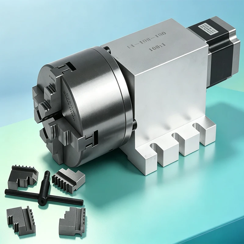 CNC 4th Axis Rotary Axis CNC Indexing Head 50:1 Reducer With 3 Jaw Chuck K11-100 CNC Rotary Table for Engraving Machine