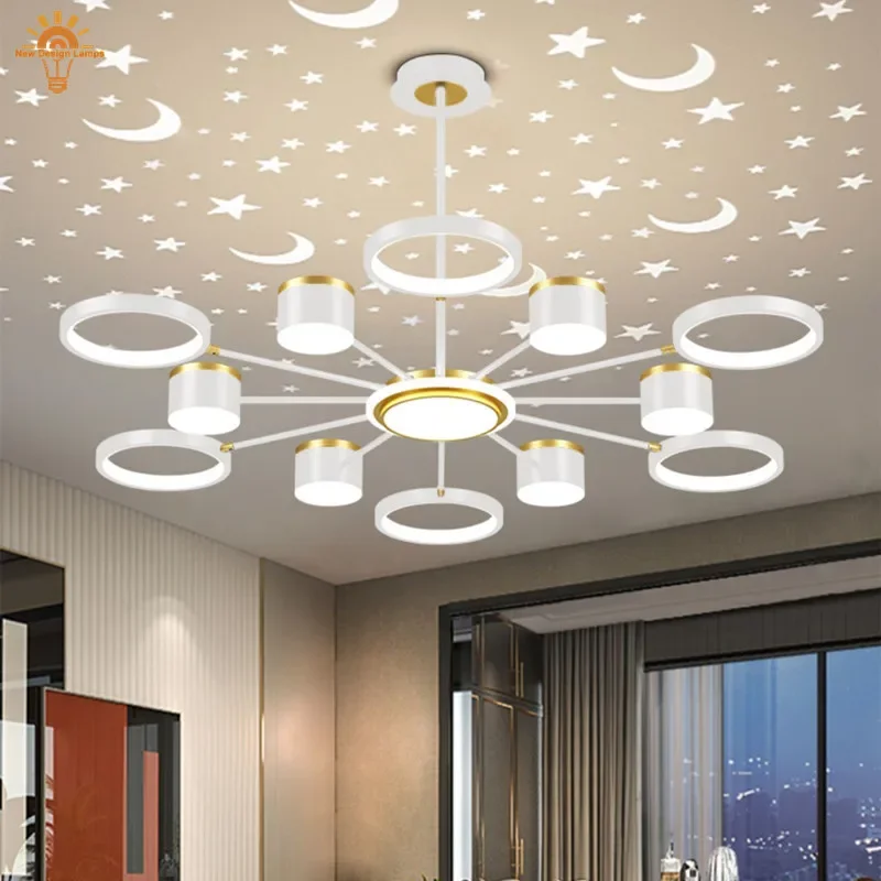 

New Chandeliers Romantic Starry Modern Ceiling Light Fixture 6 Lights White Creative Home Interior Stepless Ceiling Lamp 2024