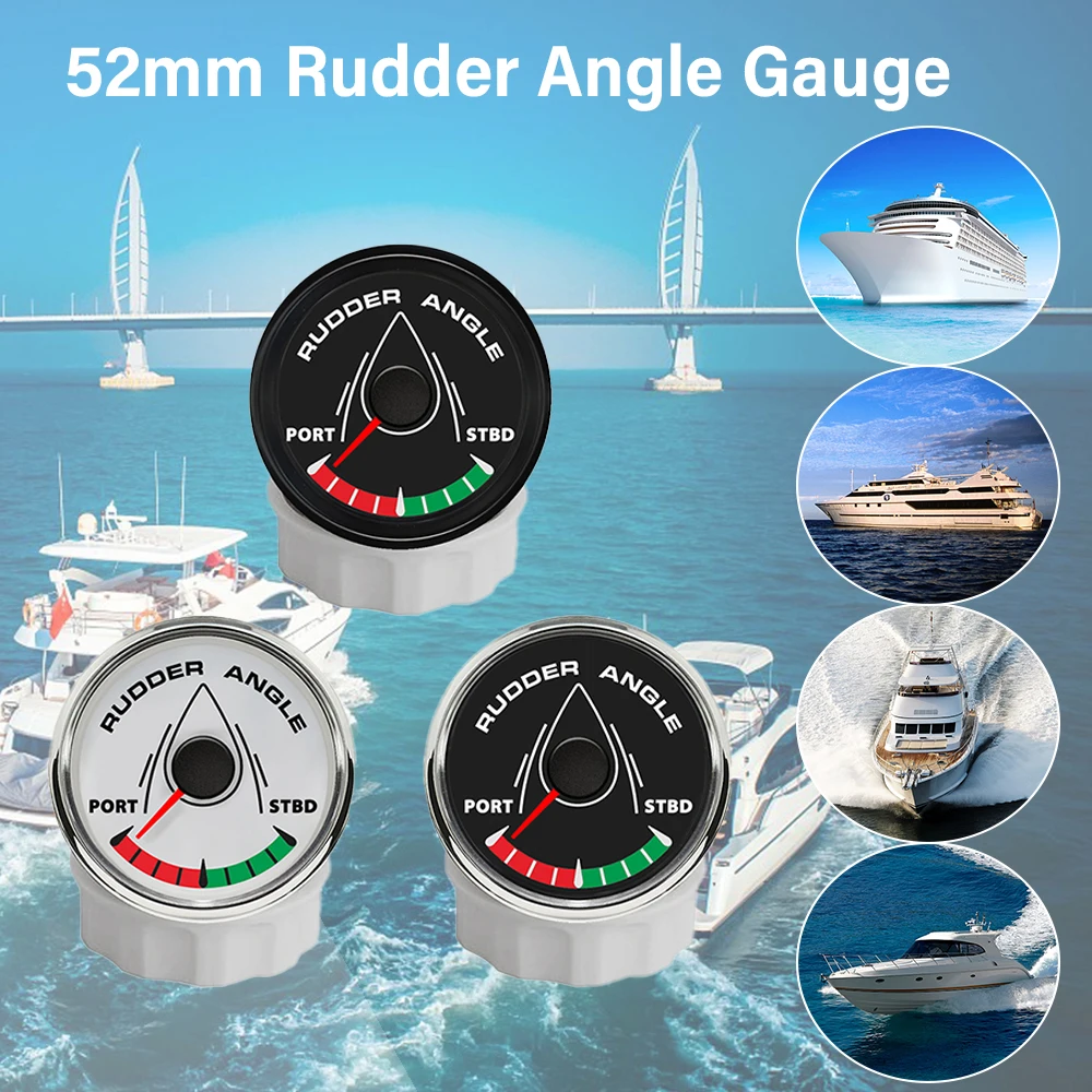 Rhaxel 52mm Rudder Angle Indicator Gauge Meter 0-190ohm Signal with 8 Colors Backlight for Boats Marine Sailboat