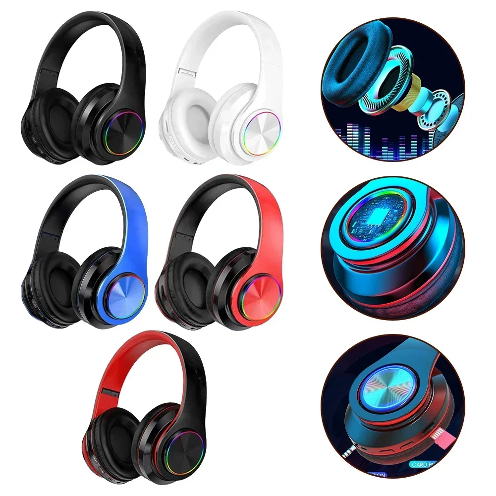 B39 Wireless Headphones Foldable Sports Headset Voice control With Colorful Lights Illuminated Stereo Plug-In Card Game Earphone