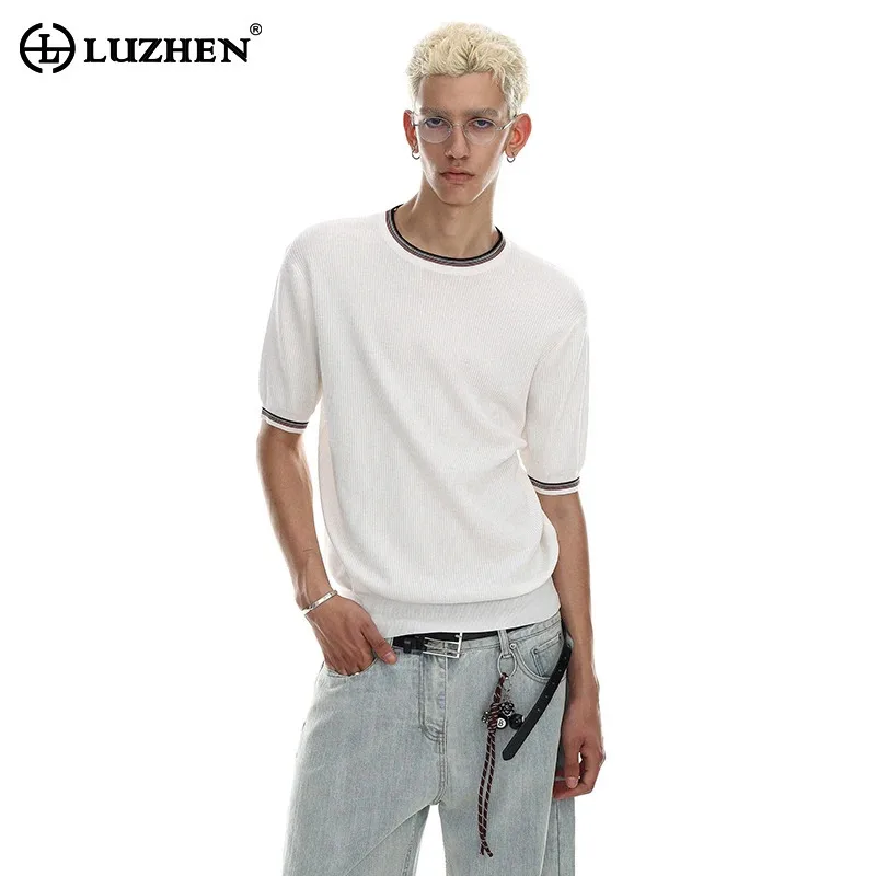 LUZHEN Color 2026 Outline Summer Waist High Quality Elastic Contrast Short Sleeve T-shirts Men's Fashion Handsome Clothes JY9158