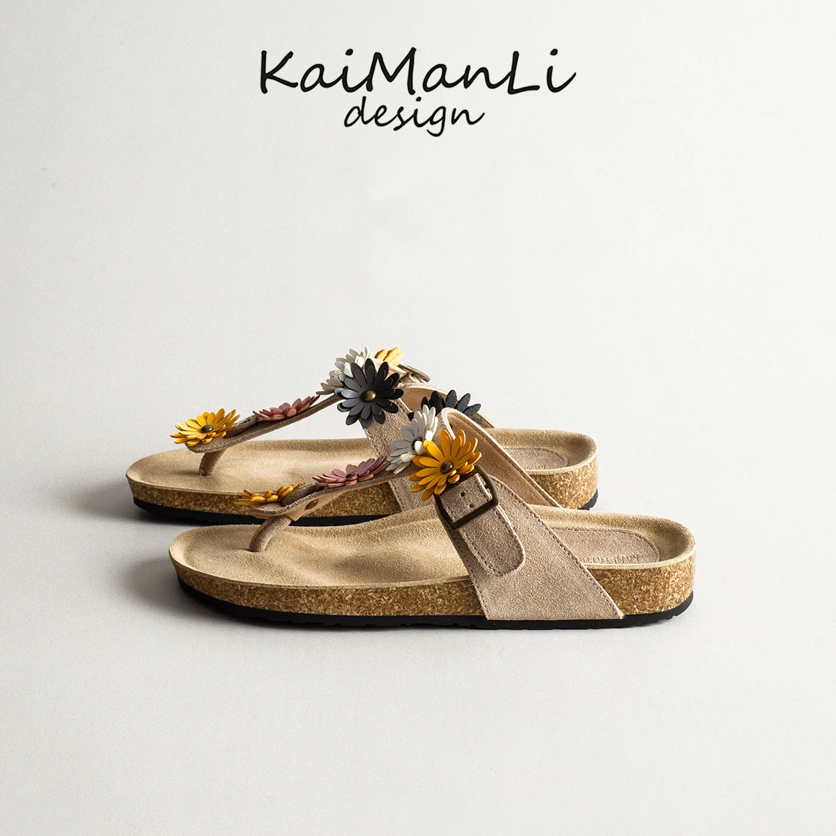 Leather Floral Thong Slippers Women's Summer Casual Beachwear Anti-slip Soft Bottom  Style Sandals