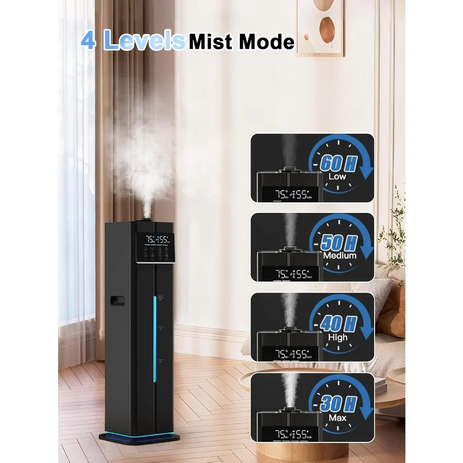 مرطب رذاذ بارد ذكي سعة 9 لتر/2.4 جالون مع تصميم ملء علوي للغرف الكبيرة حتى 550 قدم يتميز بتطبيق التشغيل الهادئ وجهاز التحكم عن بعد